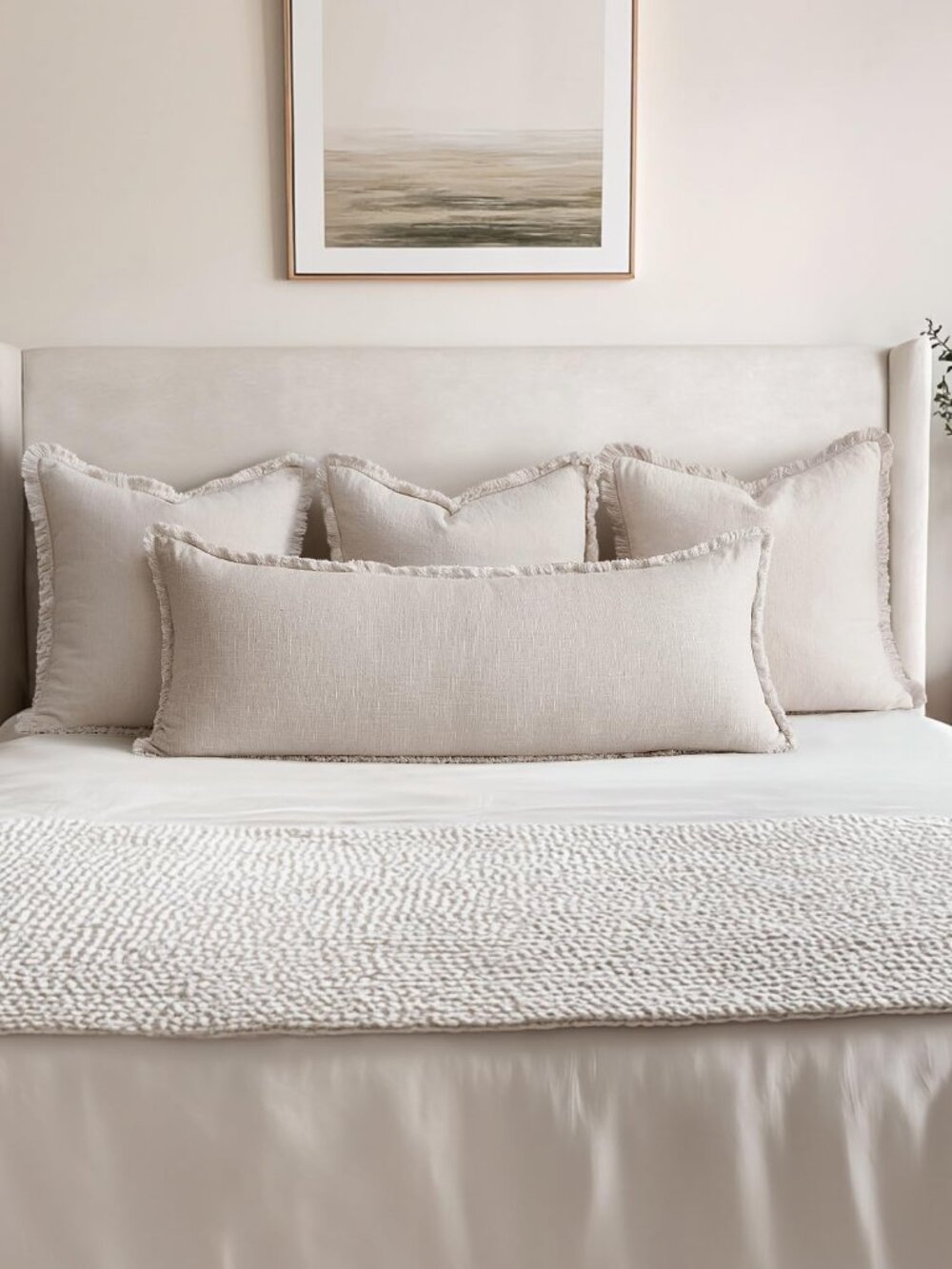 NIB MIULEE Decorative Throw Pillow Cover Neutral Linen Fringe, 14 X 36, set of 1